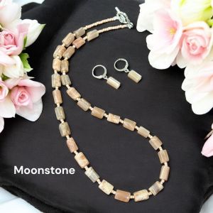 Gemstone Cylinder beads necklace,Moonstone