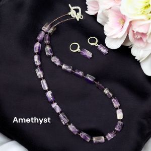 Gemstone Cylinder beads necklace,Amethyst