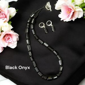 Gemstone Cylinder beads necklace,Black Onyx