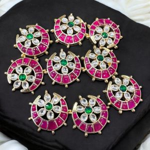 Jadau Moon Pendant, Pink and Green