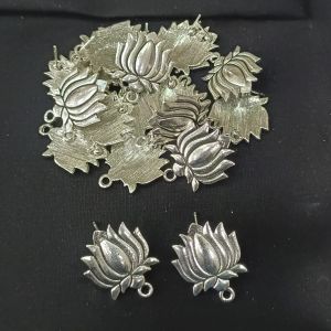 Earstud Post - Antique Silver,Lotus, Pack Of 5 Pairs