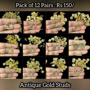 Antique Gold Studs, Assorted, Pack Of 12 Pairs