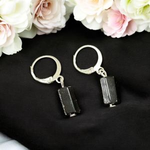 Gemstone cylinder earrings,Black Onyx