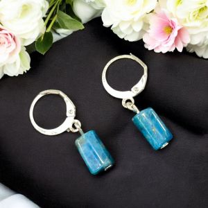 Gemstone cylinder earrings,Neon Apatite