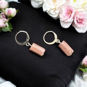 Gemstone cylinder earrings,Pink Rhodonite