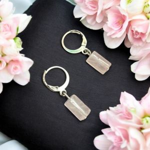 Gemstone cylinder earrings,Rose Quartz