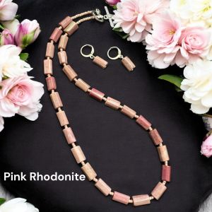 Gemstone Cylinder beads necklace,Pink Rhodonite