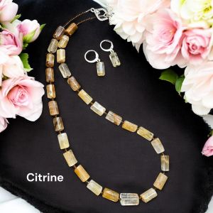 Gemstone Cylinder beads necklace,Citrine