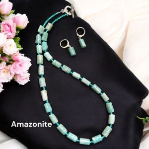 Gemstone Cylinder beads necklace,Amazonite