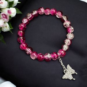 Crackle Bead Bracelet with enamel charms,Pink
