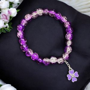 Crackle Bead Bracelet with enamel charms,Purple