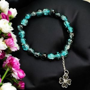 Crackle Bead Bracelet with enamel charms,Blue and Black