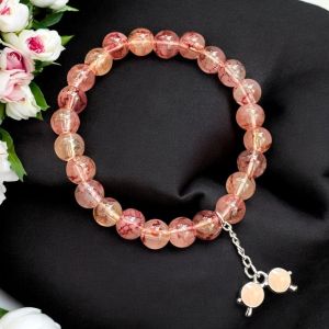 Crackle Bead Bracelet with enamel charms,Peach