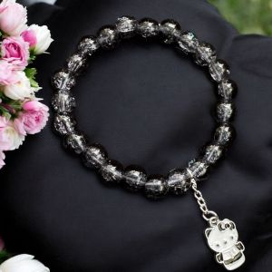 Crackle Bead Bracelet with enamel charms,Black
