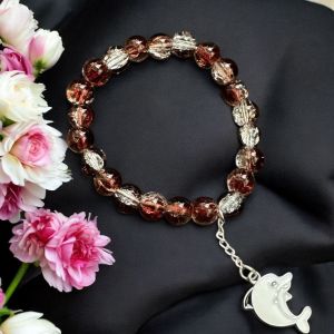 Crackle Bead Bracelet with enamel charms,Brown