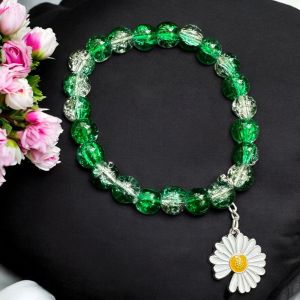 Crackle Bead Bracelet with enamel charms,Green