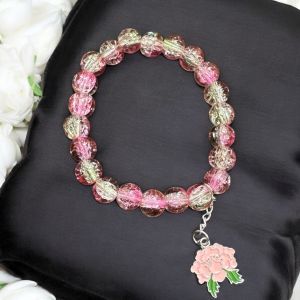 Crackle Bead Bracelet with enamel charms,Pink