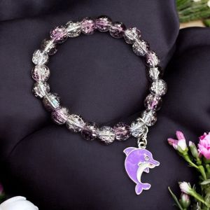 Crackle Bead Bracelet with enamel charms,Lavender