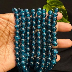 Crackle Glass Beads, 8mm Round,Peacock Blue