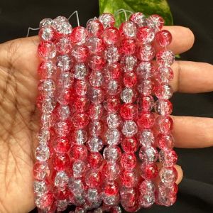 Crackle Glass Beads, 8mm Round,Red and Blue