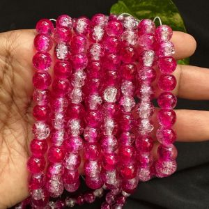 Crackle Glass Beads, 8mm Round,Pink