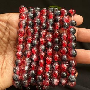 Crackle Glass Beads, 8mm Round,Red and Black
