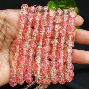 Crackle Glass Beads, 8mm Round,Yellow and Pink