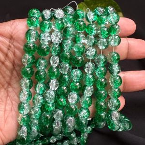 Crackle Glass Beads, 8mm Round,Green