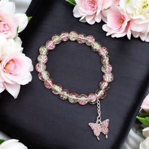 Crackle Bead Bracelet with enamel charms,Pink