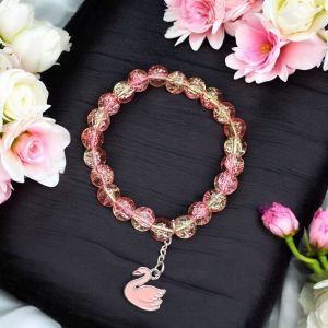 Crackle Bead Bracelet with enamel charms,Pink