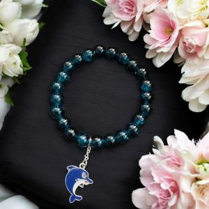 Crackle Bead Bracelet with enamel charms,Peacock Blue