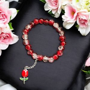 Crackle Bead Bracelet with enamel charms,Red
