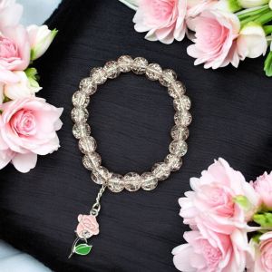 Crackle Bead Bracelet with enamel charms,Peach