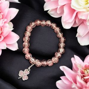 Crackle Bead Bracelet with enamel charms,Pink