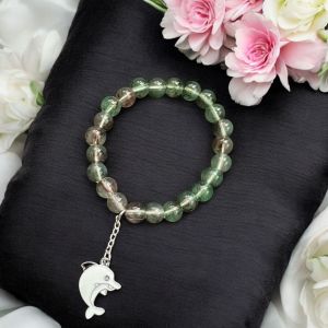 Crackle Bead Bracelet with enamel charms,Green