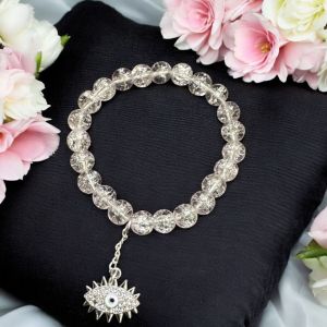 Crackle Bead Bracelet with enamel charms,White
