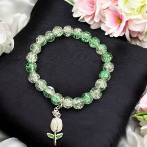 Crackle Bead Bracelet with enamel charms,Green