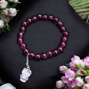 Crackle Bead Bracelet with enamel charms,Voilet