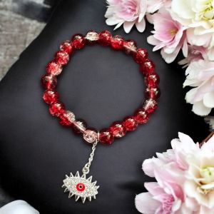 Crackle Bead Bracelet with enamel charms,Red