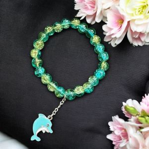 Crackle Bead Bracelet with enamel charms,Blue