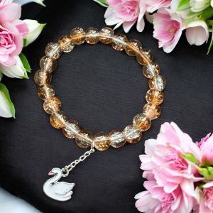 Crackle Bead Bracelet with enamel charms,Orange