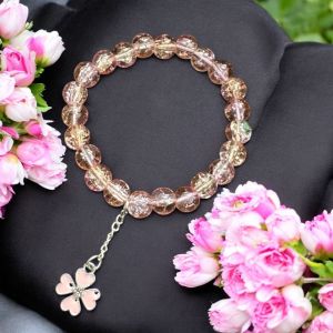 Crackle Bead Bracelet with enamel charms,Peach