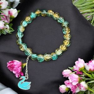 Crackle Bead Bracelet with enamel charms,Blue and Yellow