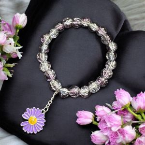 Crackle Bead Bracelet with enamel charms,Purple