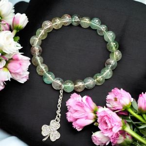 Crackle Bead Bracelet with enamel charms,Green