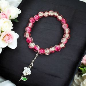 Crackle Bead Bracelet with enamel charms,Pink