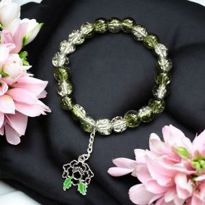 Crackle Bead Bracelet with enamel charms,Green