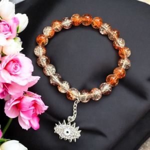 Crackle Bead Bracelet with enamel charms,Orange