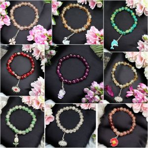 Crackle Bead Bracelet with enamel charms : Assorted, Pack of 30 pieces