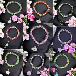 Crackle Bead Bracelet with enamel charms : Assorted, Pack of 30 pieces